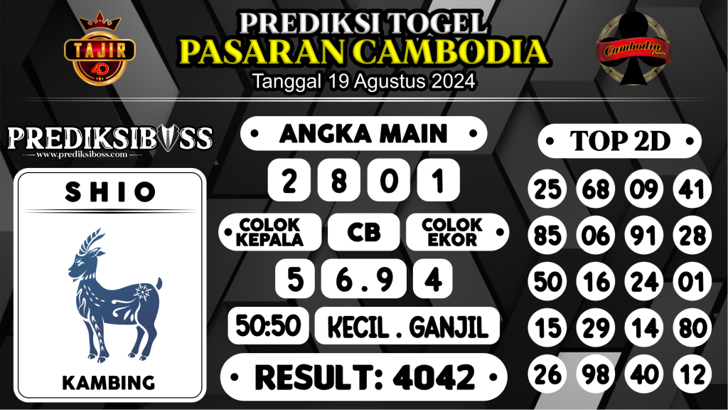 https://prediksibossjauh.com/prediksi-boss-togel-cambodia-senin-19-agustus-2024/